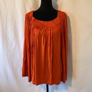 Dialogue Long Sleeve Pleated Scoop Neck Knit Tunic, Pumpkin, 3X